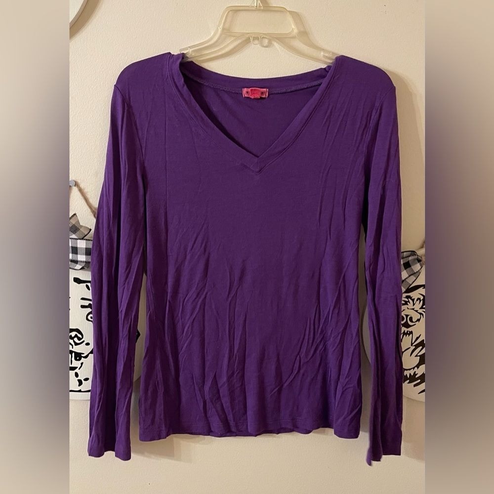 Love Peace Hope Purple V-Neck Long Sleeve Top Tee Shirt Womens Large L